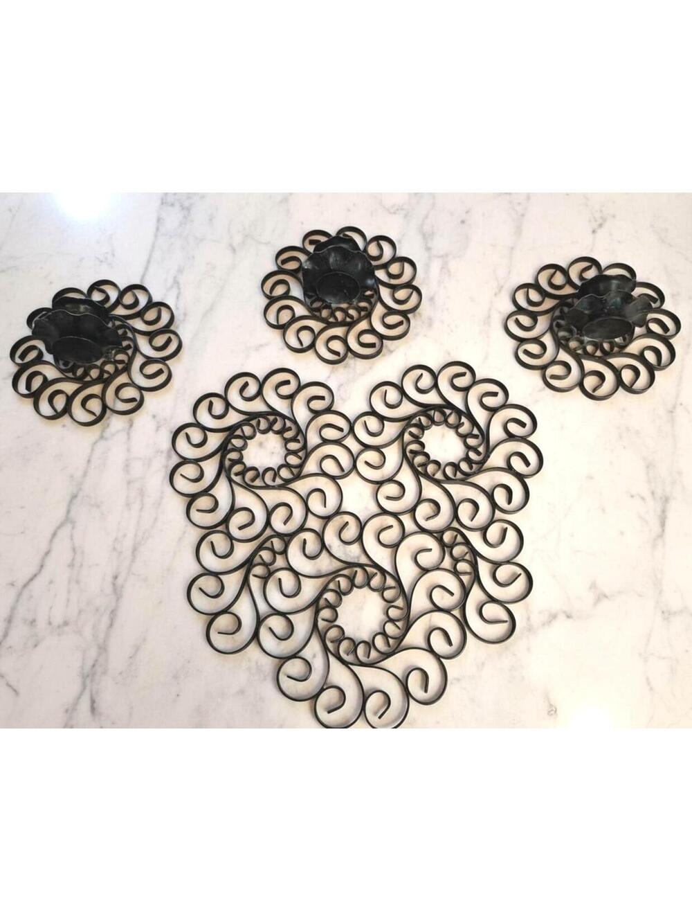 4 Pc Vintage Decorative Wrought Iron Scroll Work Heart and 3 Sconces